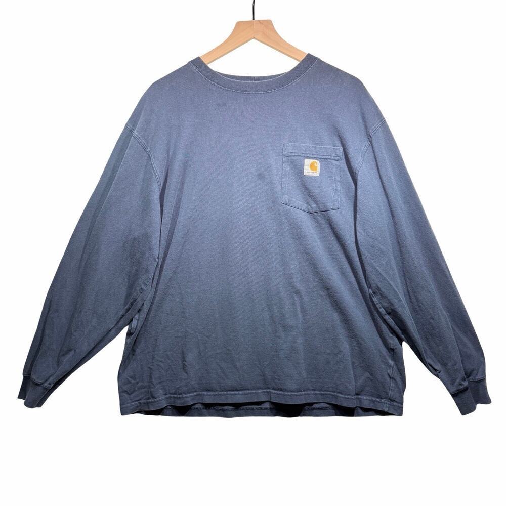Carhartt Original Fit T Shirt Navy Blue Long Sleeve Thick Pocket Mens L